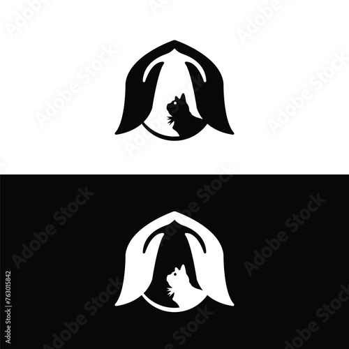 Black silhouette of cat. Vector illustration. Black and nwhite cat animal logo design photo