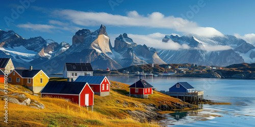 Picturesque village on coast of Greenland photo