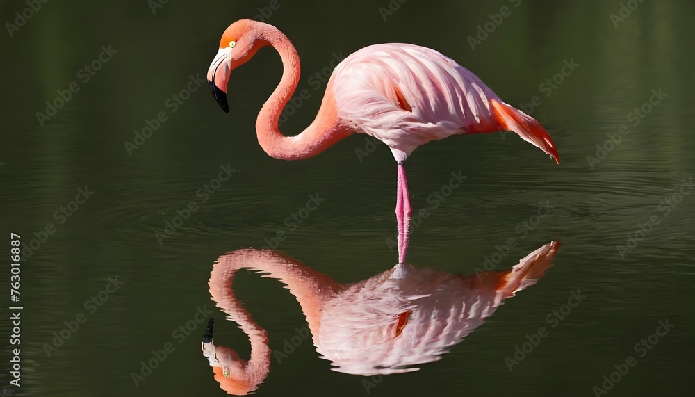 A Flamingo With A Striking Reflection On A Glassy Upscaled