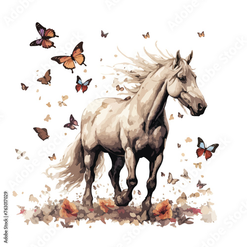 Horse fading with a butterflies clipart clipart isolated