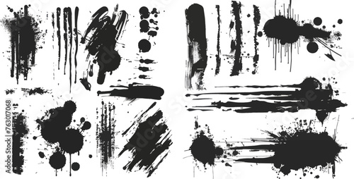 Spray textured black lines vector illustration set