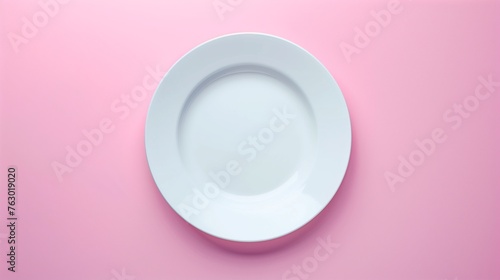 White plate empty dishware utensil blank flat lay background