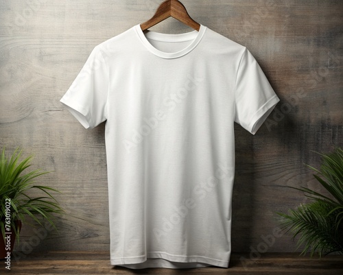 white t shirt on a hanger with clothes