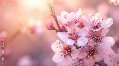 Pink Cherry Tree Blossom Flowers Burst into Bloom in the Springtime. Delicate and Enchanting Floral Display Concept.