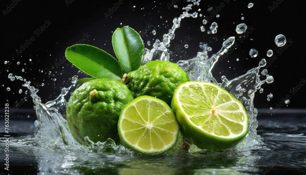 Water splash on bergamot fruit Water splash on bergamot fruit