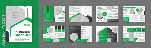 Abstract Company Profile Brochure Template. Bifold Corporate Brochure Layout. Green Accent