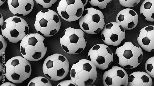 Soccer balls pattern background  Many black and white simplified soccer balls  Generative Ai
