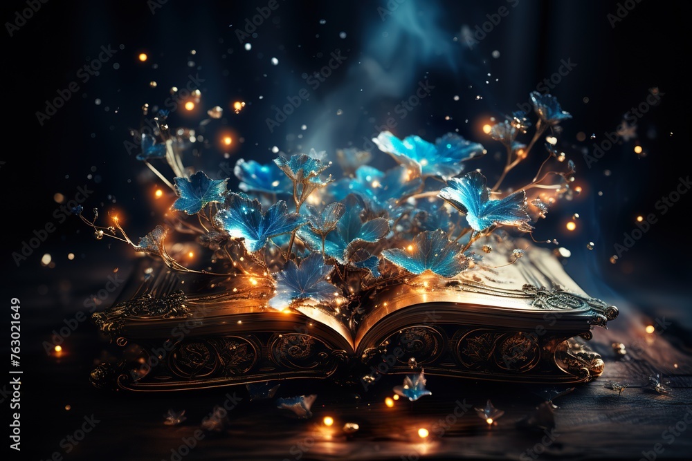 stylist and royal An open book with sparkles coming out of it ideal for fantasy and literature backgrounds
