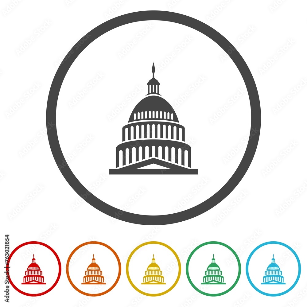 United States Capitol building icon. Set icons in color circle buttons