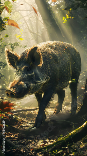 Into The Wilderness: Majestic Portrait of an Iberian Wild Boar Roaming Through the Dense Forest