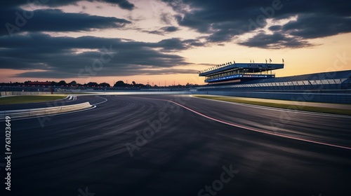 View of the asphalt international race track at sunset. Race track background. © KAYU
