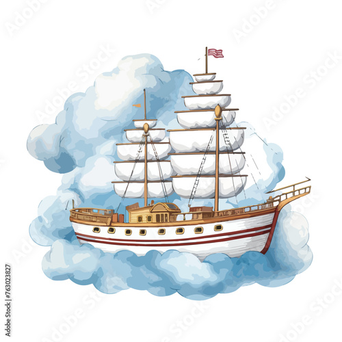 Nursery Clouds Ship in Clouds Clipart 