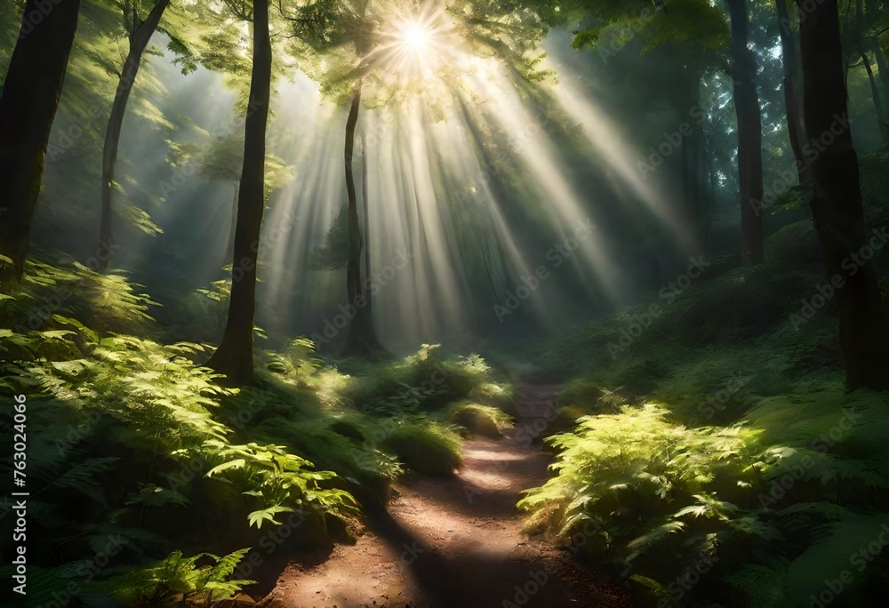 Obraz premium sun rays in the forest