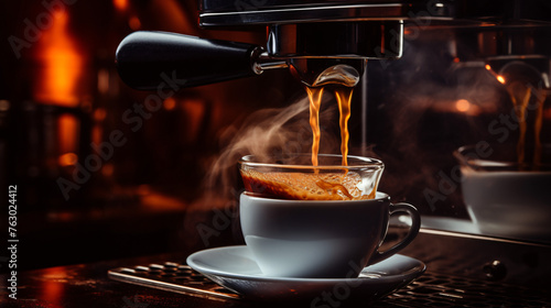 Coffee machine pouring coffee into a cup capturing