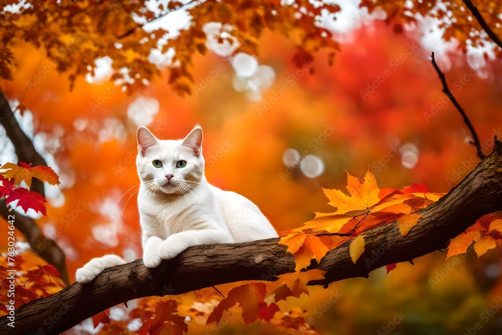 white cat on tree