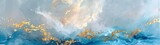 Abstract Blue and Gold Painting, large canvas paintings in the style of romantic landscape, brushstrokes