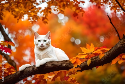 white cat on  tree