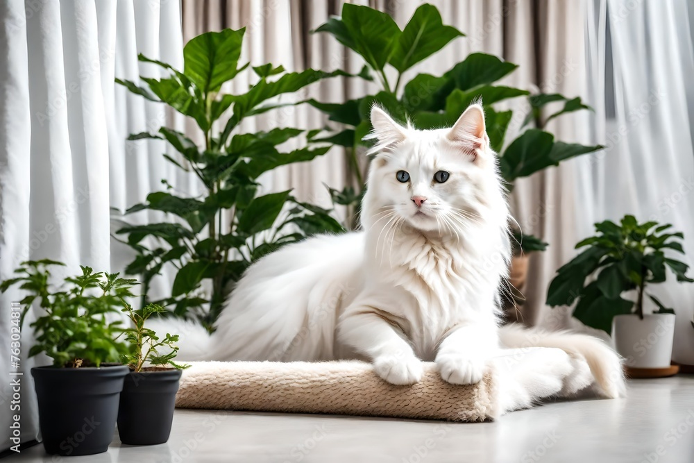 sitting cat and plants