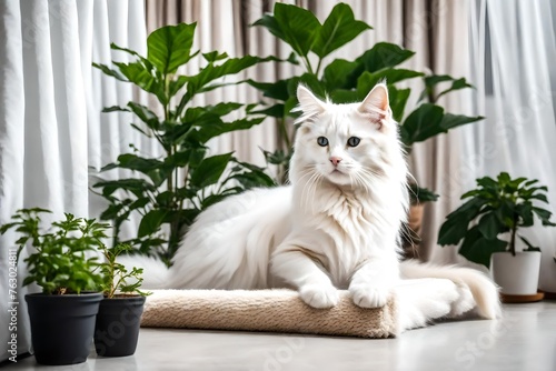Obraz na płótnie sitting cat and plants w salonie