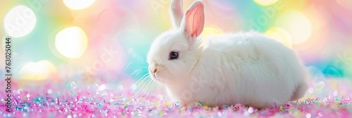 Rainbow White Rabbit, Cute Easter Bunny Portrait