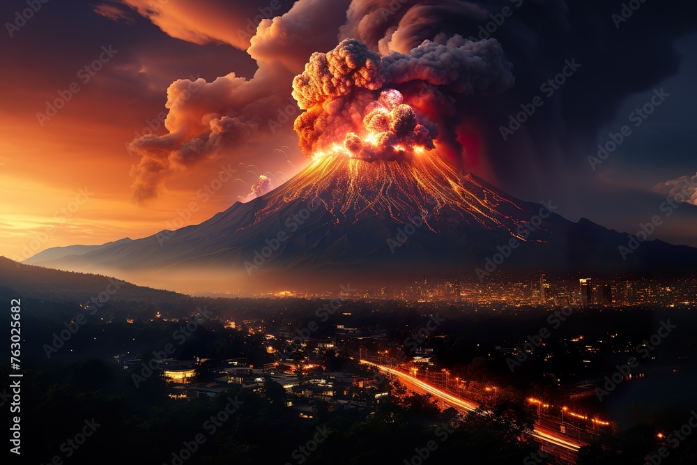 stylist and royal Fuego volcano eruption in Guatemala, space for text, photographic,