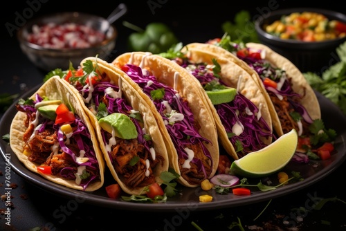 Authentic mexican street tacos with pork carnitas and fresh ingredients for a delicious dining experience