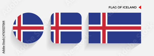 Iceland Flags arranged in round, square and rectangular shapes