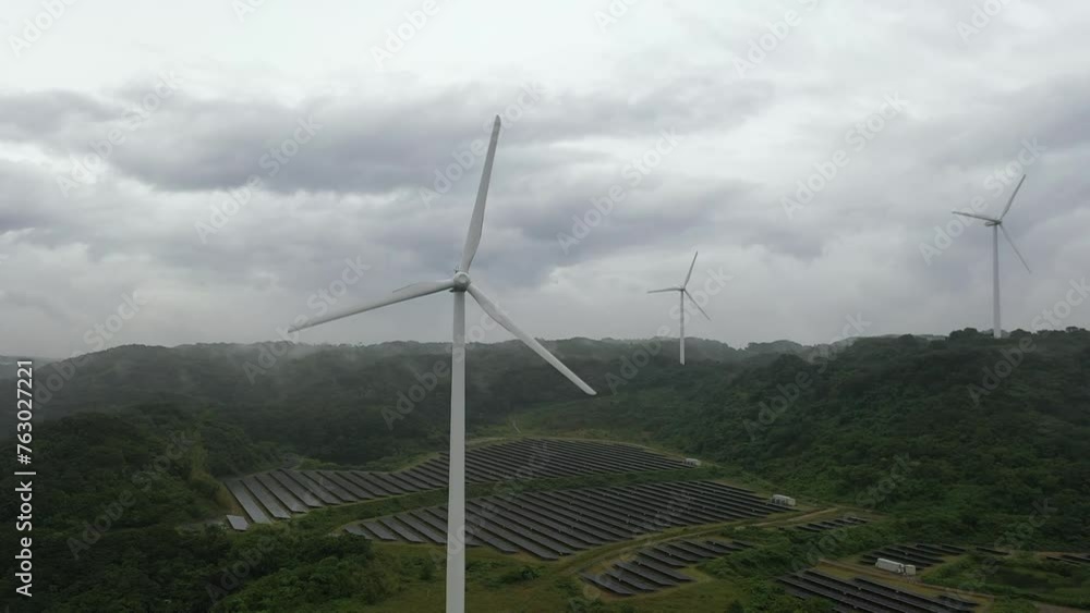 Drone shot of wind power generation in awaji Japan. Power windmills Drone shot of wind power generation in awaji Japan. Power windmills