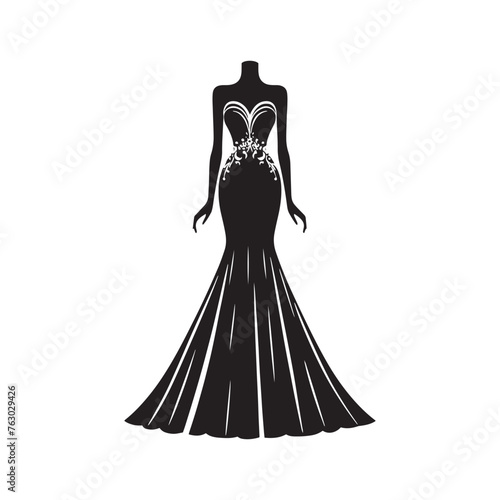 Elegant Formal Gown Ensemble - Timeless Silhouettes of Grace and Beauty with Formal Gown Illustration - Minimallest Formal Gown Vector
