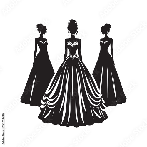 Regal Formal Gown Silhouette Extravaganza - Enchanting Shadows of Opulence and Style with Formal Gown Illustration - Minimallest Formal Gown Vector
