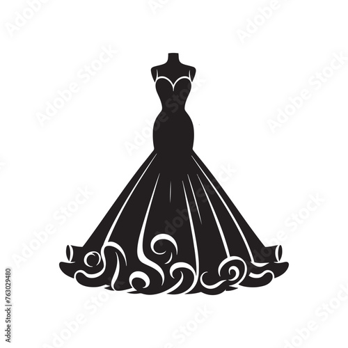 Opulent Formal Gown Silhouette Spectacle - Magnificent Shadows of Grandeur and Sophistication with Minimallest Formal Gown Vector - Formal Gown Illustration
