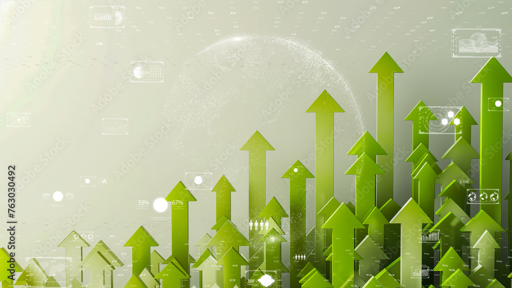 Conceptual digital art of financial success with upward charts and holographic elements. Conceptual digital art of financial success with upward charts and holographic elements.