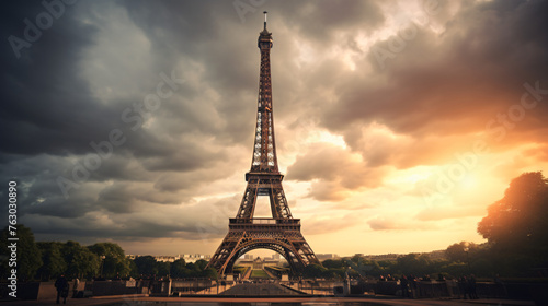Eiffel Tower against cloudy sky Paris © Cybonix