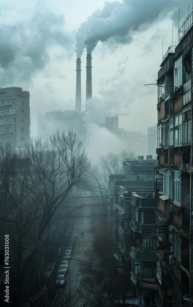air pollution in the city - obrazy, fototapety, plakaty 