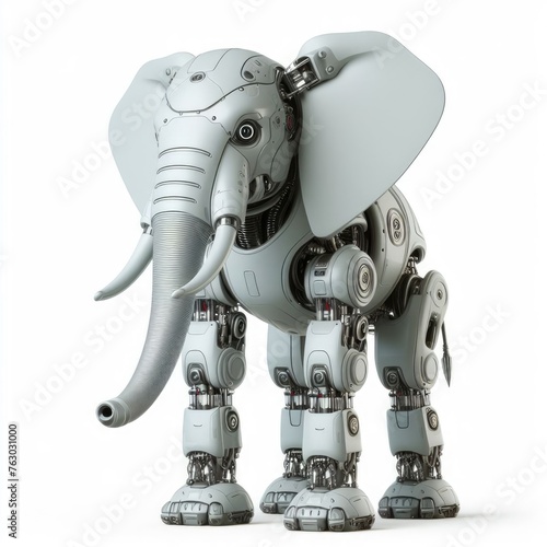 An elephant robot standing on a white background