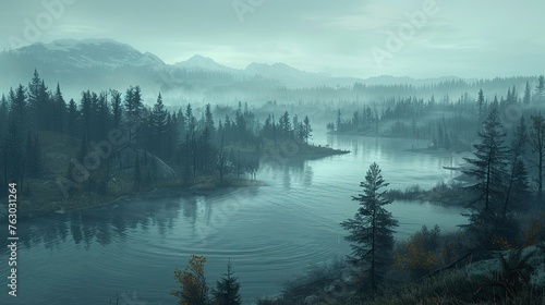 misty forest landscape. Nature background © neural9.com