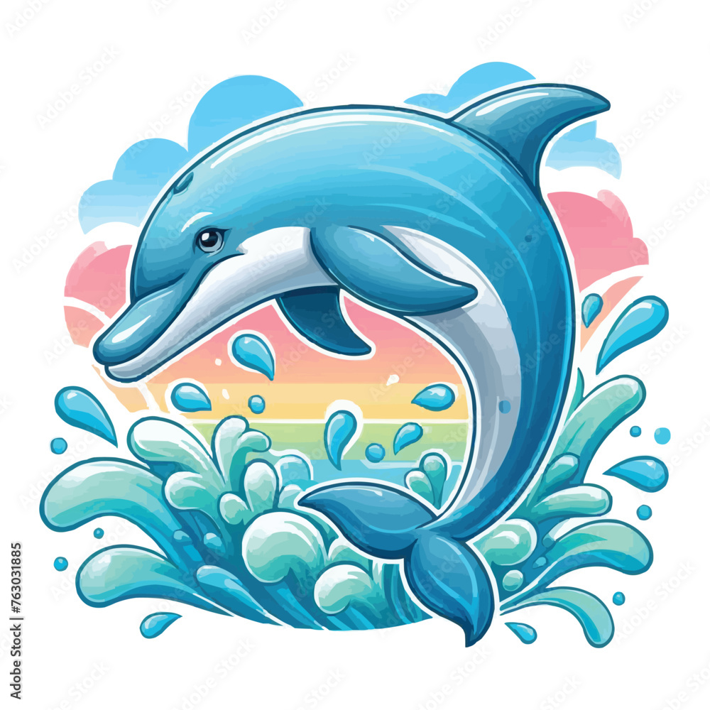 Obraz premium Dolphin Jumping Out of Water vector illustration
