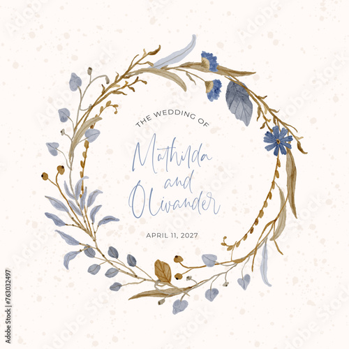 vintage blue floral watercolor wreath