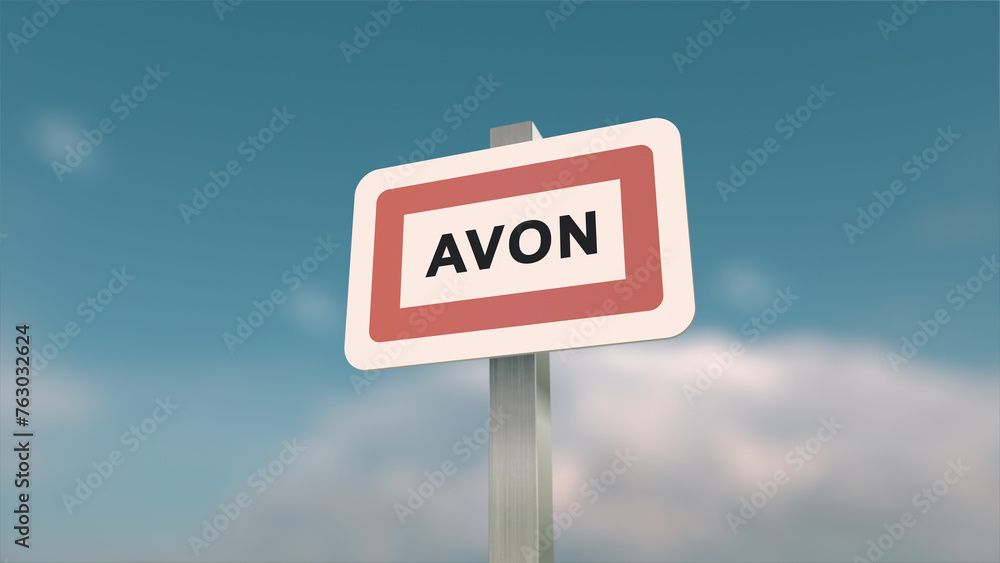 City sign of Avon. Entrance of the town of Avon in, Seine-et-Marne, France