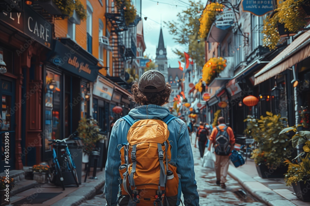Person Walking Down Street With Backpack