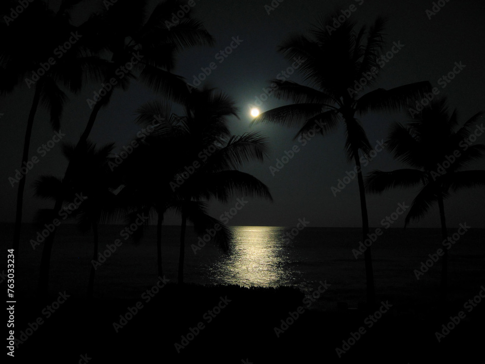 満月と海に映る光　ハワイ島にて
