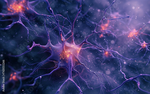 Neuron cells neural network under microscope