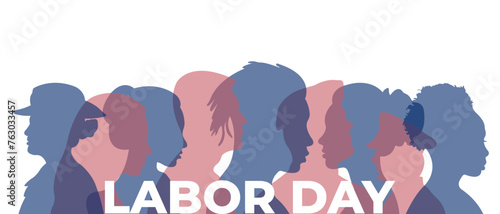 Labor Day.Vector illustration with silhouettes of people of different nationalities and professions standing next to each other.