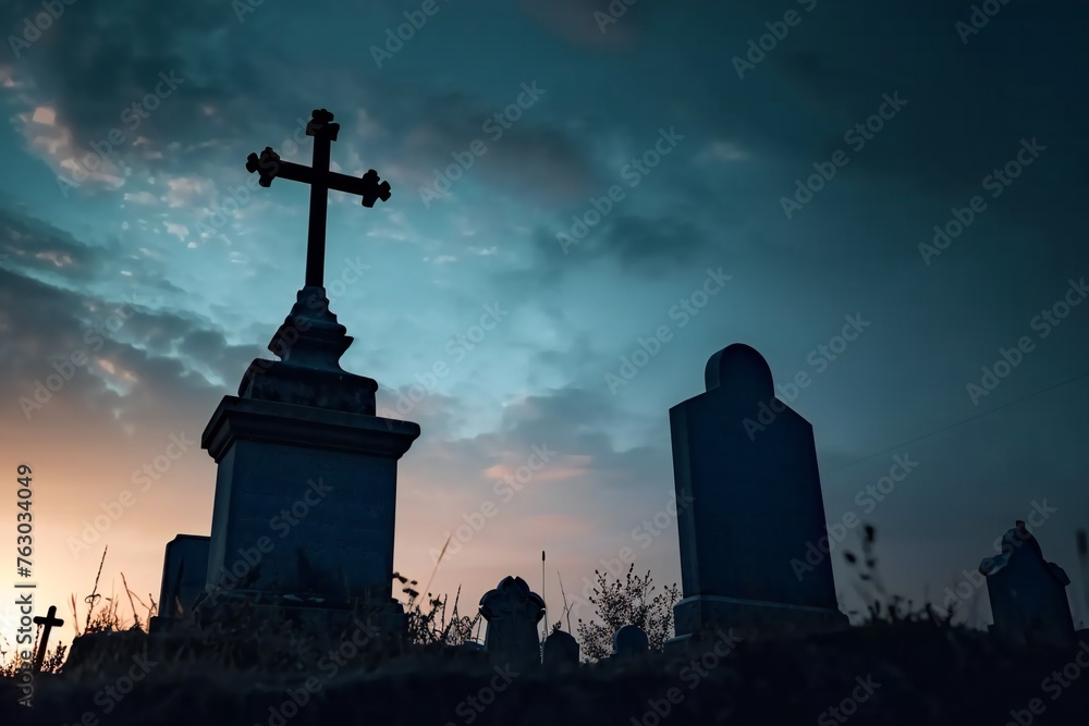 Twilight at the Cemetery with Cross Twilight at the Cemetery with Cross