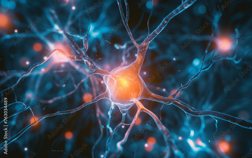 Neuron cells neural network under microscope