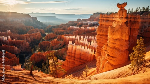 Golden hour light on hoodoos and amphitheaters photo
