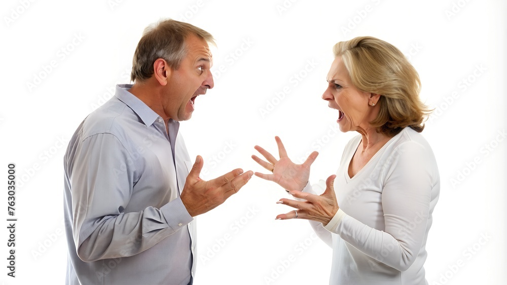 Mid-Aged Couple Conflict: Yelling at Each Other - Marriage Issues Concept Mid-Aged Couple Conflict: Yelling at Each Other - Marriage Issues Concept