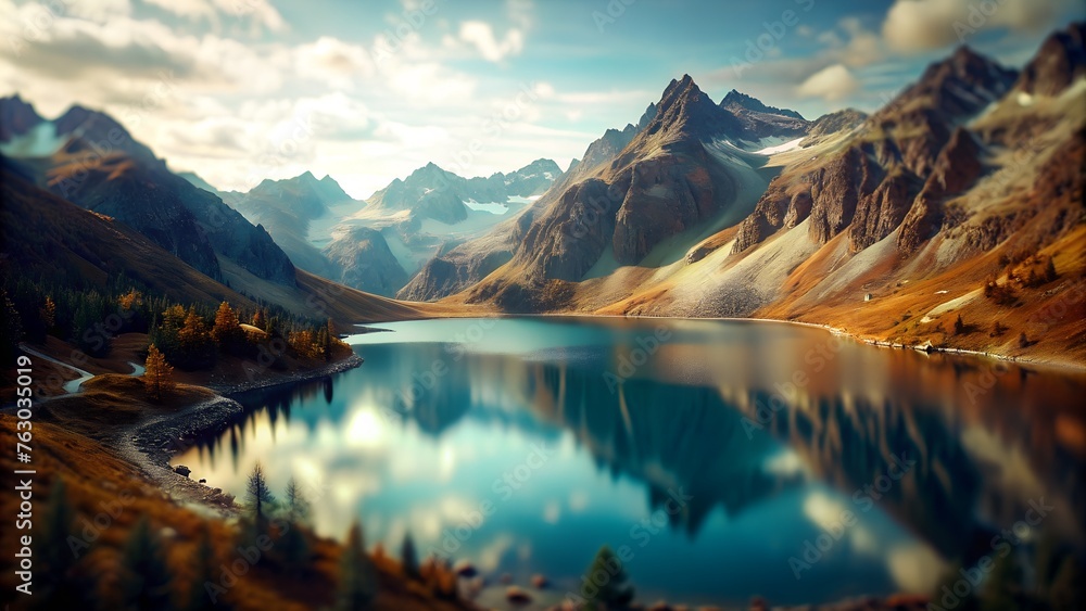 Serene Lake in Mountains: Pristine Nature Shot on Nikon D850 Film