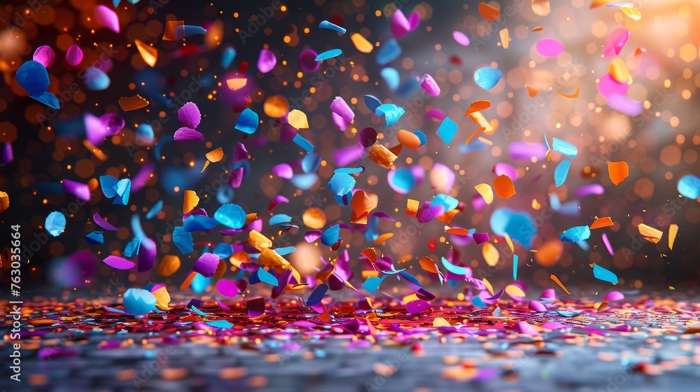 A colorful modern illustration of bright confetti isolated on a transparent background.