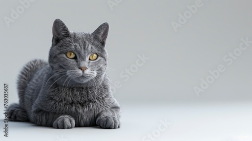 Beautiful Gray House Cat On White, Banner Image For Website, Background, Desktop Wallpaper